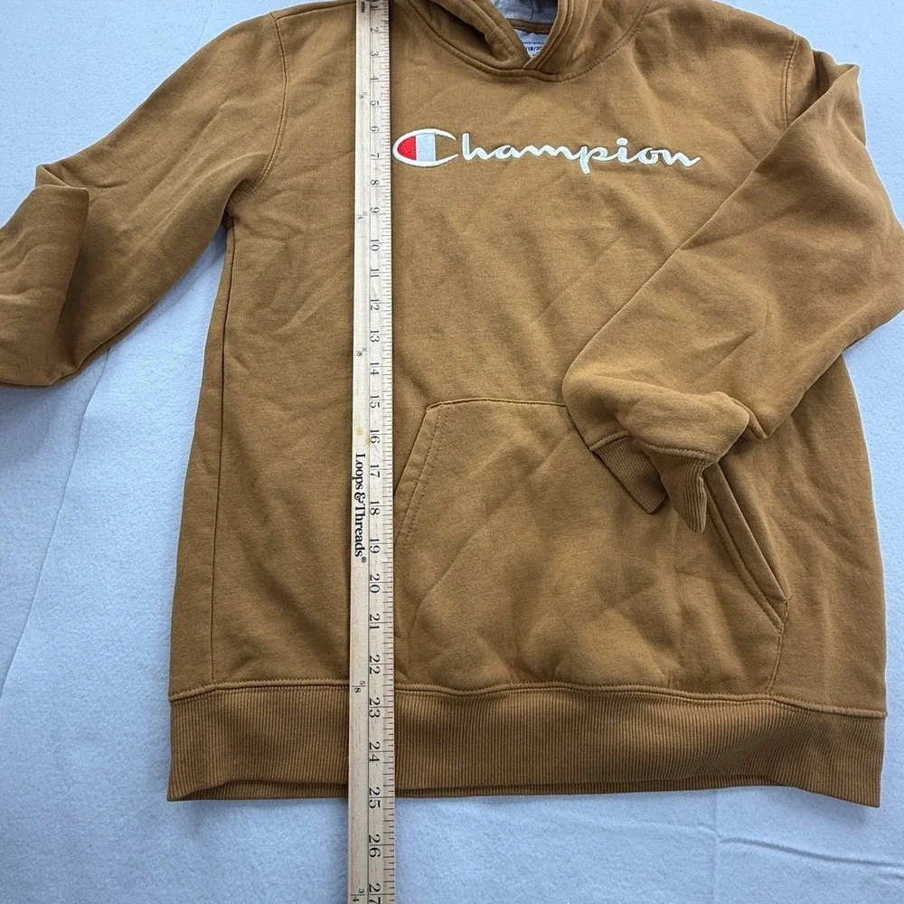 Champion Boys XL 18/20 Tan Script Logo Pullover Hoodie Sweatshirt